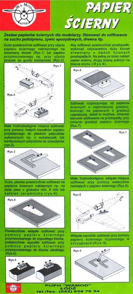 PAPIER ŚCIERNY MODELARSKI 400 500 600 WAMOD 6 SZT