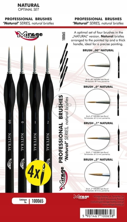 PĘDZELKI MODELARSKIE MIRAGE HOBBY NATURALNE OKRĄGŁE 4 SZT 100065